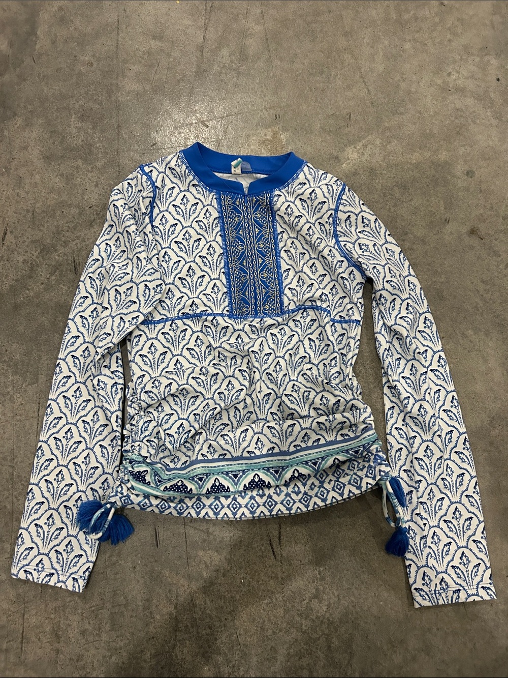 Cabana Life Girls' Blue and White Printed Long-Sleeve Rashguard